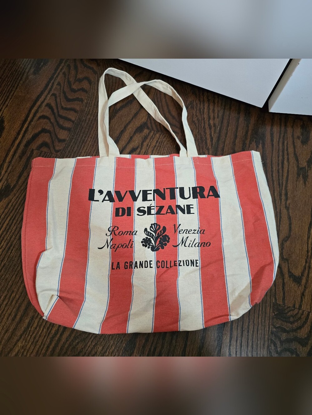 Sezane Red and Cream Striped Canvas Tote Bag